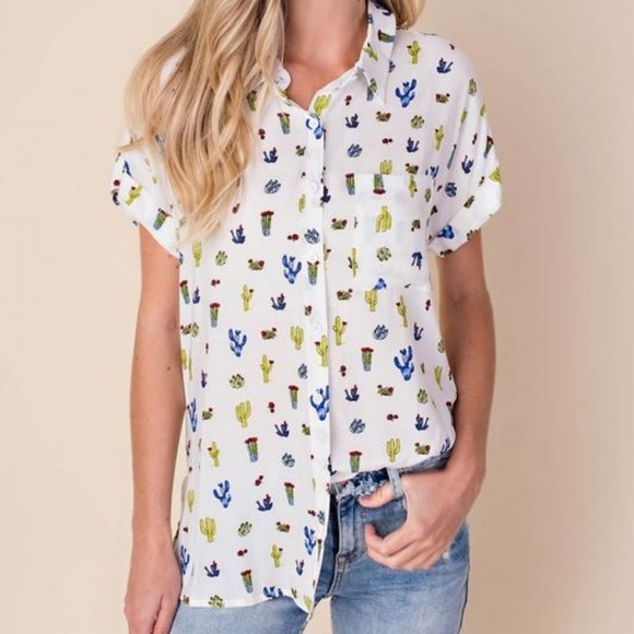 Kori Tops - Cactus Print Button Down Kori Tops - Cactus Print Button Down